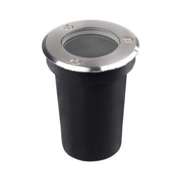 V-TAC VT-1127 Zylinder-Stufeneinbauleuchte mit unterirdischer, begehbarer Stufenlichthalterung, rund, schwarz und stahlfarben, GU10, IP67 – SKU 10374