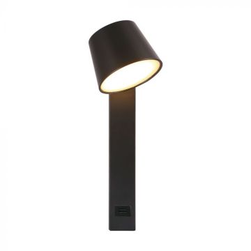 V-TAC 8W LED-Wandleuchte aus Metall mit USB-Anschluss, zylindrisches Design und um 180° verstellbarer Lichtstrahl, schwarze Farbe 3000K - 23406