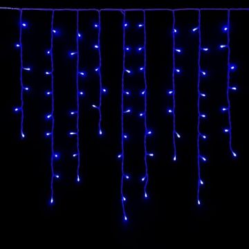 ETTROIT 200 LED-Lichtervorhang, 5 m, blaues Licht, weißes Kabel, IP65, ausziehbar, Blitzeffekt, mit Aufhängedrähten in abwechselnden Längen (30-70-40-60 cm) für einen Kaskadeneffekt
