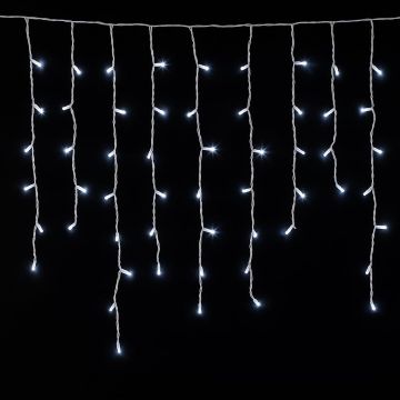 ETTROIT 200 LED-Lichtvorhang, 5 m, weißes Licht, weißes Kabel, IP65, ausziehbar, Blitzeffekt, mit Aufhängedrähten in abwechselnden Längen (30-70-40-60 cm) für einen Kaskadeneffekt