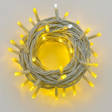 ETTROIT Lichterkette mit 100 LEDs, 10 m, gelbes Licht, weißes Kabel, IP65, ausziehbar, totaler Blitzeffekt, Weihnachtsgirlande, Geschäfte, Balkon