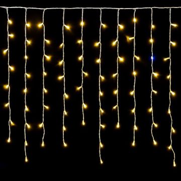 ETTROIT 200 LED-Lichtervorhang, 5 m, gelbes Licht, weißes Kabel, IP65, ausziehbar, Blitzeffekt, mit Aufhängedrähten in abwechselnden Längen (30-70-40-60 cm) für einen Kaskadeneffekt