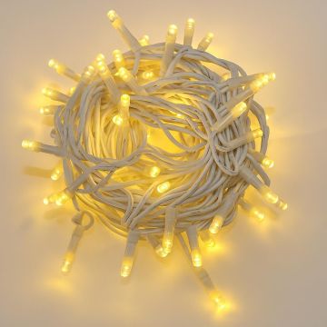 ETTROIT 100 LED-Lichterkette, 10 m, gelbes Licht, weißes Kabel, IP65, ausziehbar, Blitzeffekt, Weihnachtsgirlande, Geschäfte, Balkon