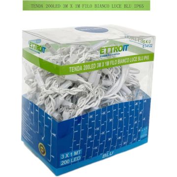 ETTROIT 200er LED-Lichterkette, 3M, blaues Licht, weißes Kabel, IP65, ausziehbar, Blitzeffekt, mit 1 Meter gleichmäßigen Drähten, Weihnachtsgirlande, Geschäfte, Weihnachtsbalkon