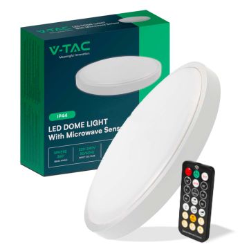 V-TAC 18W Runde LED-Deckenleuchte mit Fernbedienung und Mikrowellen-Bewegungsmelder, Weiß 3000K, IP44 – Artikelnummer 76591