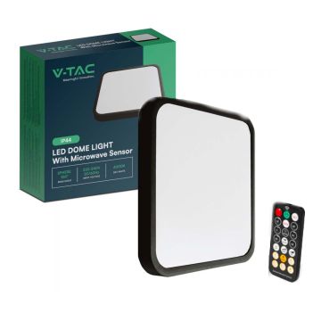 V-TAC LED-Deckenleuchte 18W Mikrowellen-Bewegungssensor + Fernbedienung IP44 quadratisch schwarz 4000K - 76721