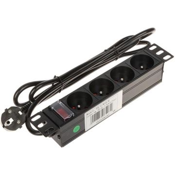 10" Rack-Montage-Steckdosenleiste mit 4 CEE 7/5 Steckdosen 3500W 1.8m Kabel mit Beleuchtetem Schalter