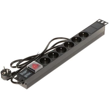 19" Rack-Montage-Steckdosenleiste mit 6 CEE 7/5 Steckdosen 3680W Beleuchtetem Schalter