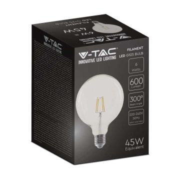 V-TAC VT-1983 LED-Glühbirne Globe 6W transparentes Filament E27 G125 warmweißes Licht 3000K - 214304