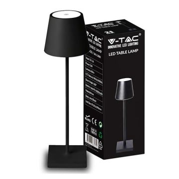 V-TAC VT-7703 3 W LED-Tischleuchte, natürliches Weiß 4000 K, mit 4000 mA-Akku, dimmbar, EIN/AUS-Taste, Touch-Farbe, Schwarz, IP20 – SKU 2888