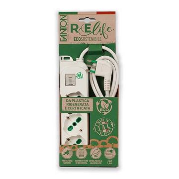 Mehrfachsteckdose OMEGA ECO 3 Steckdosen Schuko 2P+T 16A Kabel 1,5m Stecker Italienisch Std. 2P+T 10A mit Schalter Fanton 474604ECO