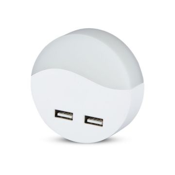 V-TAC LED-Strahler, rund, 0,45 W, Nachtlicht mit Dämmerungssensor und USB, weiße Farbe, 60 x 54,5 mm, 4000 K, IP20 – Artikelnummer 506