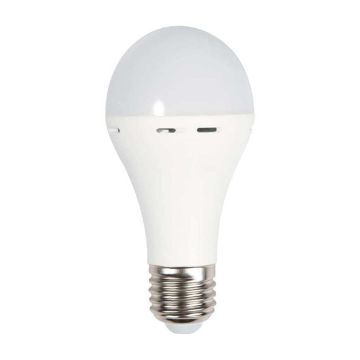 V-TAC VT-509 LED-Lampe E27 9W mit 3h Akku Form A60 Licht 4000k Notlampe verwendbar als Taschenlampe sku 7010