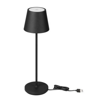 V-TAC VT-7522 LED-Tischleuchte 2 W warmweiß 3000 K mit 4400 mA Akku, kabelloses Laden, EIN/AUS-Taste, dimmbar, Touch-Farbe, Schwarz, IP54 – SKU 7652