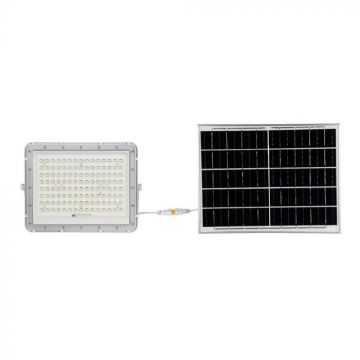 V-TAC VT-180W Weißer LED-Strahler mit 20 W Solarpanel und ferngesteuertem LED-Flutlicht mit austauschbarer Batterie 6400 K, 3 m Kabel – 7845