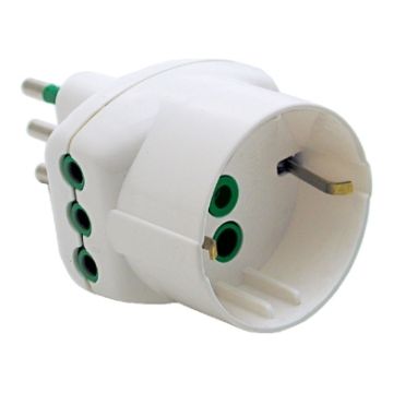 Dreiwegeadapter stecker italienisch std. 2P+E 10A 2 steckdosen std. 2P+E 10A 1 Buchse std. 2P+E 16A Fanton 82210