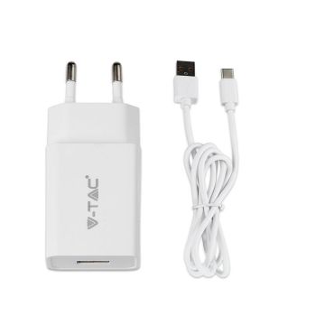 V-TAC VT-5382 Schnellladeset mit Reiseadapter und USB-C-Kabel Weiß - sku 8643