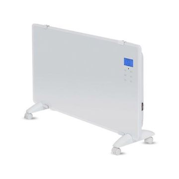 V-TAC VT-2002WRD 2000W Glas Konvektorheizung LCD-Display mit Touchscreen-Timer-Funktion + IR-Fernbedienung weiß aluminium IP24 - sku 8663