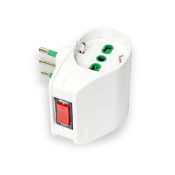 Doppeladapterstecker std. 2P+E 10A 2 Steckdosen italienisch-zweifach/deutsch std. 2P+E 16A mit Überlastschalter Fanton 87310