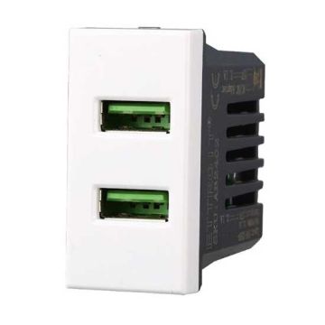 Lademodul mit zwei Anschlussbuchse USB Type-A Bticino Axolute kompatibler 5Vdc 2.1A weiße farbe Ettroit AB2402