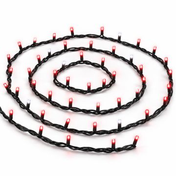 ETTROIT catena luminosa 100 LED 10 m, luce rossa, cavo nero, flash bianco