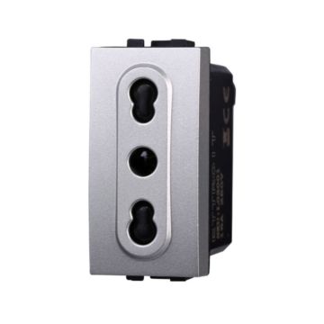 ETTROIT LG2001 Bypass-Steckdose 2+E 16A silbergraue Farbe, kompatibel mit der Bticino Living-Serie