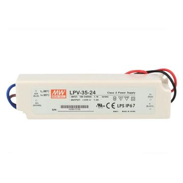36W 24Vdc 1.5A Schaltnetzteil mit einem Ausgang IP67 isoliertes Kunststoffgehäuse Mean Well LPV-35-24