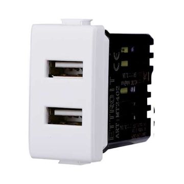 Lademodul mit zwei Anschlussbuchsen USB Type-A Bticino Matix 5Vdc 2.1A weiß farbe