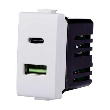 Doppelte USB 2IN1 Typ-A + Typ-C-Ladebuchse, kompatibel mit Bticino Matix 5Vdc 3.1A, weiße Farbe MT3002
