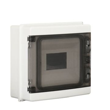 ETTROIT 8-Modul-Wandbedienfeld, wasserdicht, IP65, RAL 7035 Grau, mit getönter transparenter Tür - DB120908