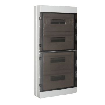 ETTROIT 72-Modul-Wandbedienfeld, wasserdicht, IP65, RAL 7035 Grau, mit getönter transparenter Tür - DB120972