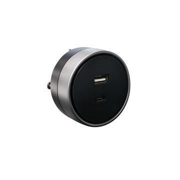 ETTROIT USB-A + USB-C 12W Plug&amp;Play-Buchse für Schienensystem Schwarz ETB3002