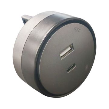 ETTROIT USB-A + USB-C 12W Plug&amp;Play-Buchse für Gray-Schienensystem ETG3002