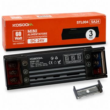 KOSOOM SA24 Slim Schaltnetzteil 24V 2,5A 60W Dimmbar per DIP-Schalter IP20 Schwarz