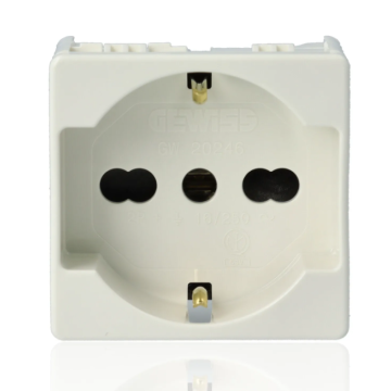 GEWISS GW20246 Italienisch/deutsche Schuko-Steckdose 250 V AC – 2P+E 16 A Bivalent – P40 – 2 Module – System Weiß