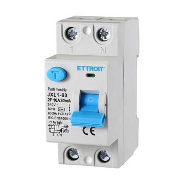 Ettroit JX321661 Reiner Fehlerstromschutzschalter 2P 16A 6kA 30mA 220V Lebensretter 2 DIN-Module