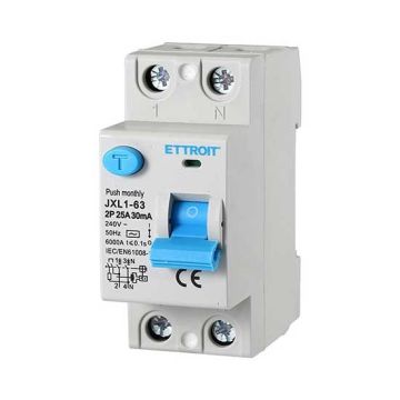 ETTROIT reiner Fehlerstromschutzschalter, 2P, 25 A, 6 kA, 30 mA, 220 V, Lebensretter, 2 DIN-Module, Ettroit JX322561