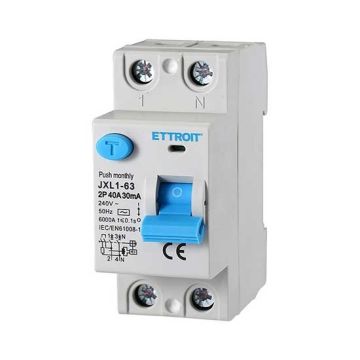 ETTROIT Reiner Fehlerstromschutzschalter 2P 40A 6kA 30mA 220V Lebensretter 2 DIN-Module JX324061