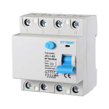 ETTROIT reiner Fehlerstromschutzschalter, 4P, 16 A, 6 kA, 30 mA, 380 V, Lebensretter, 4 DIN-Module, Ettroit JX341661