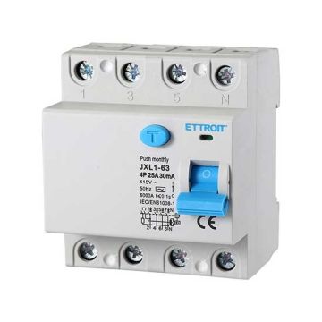 ETTROIT Reiner Fehlerstromschutzschalter 4P 25A 6kA 30mA 380V Lebensretter 4 DIN-Module JX342561