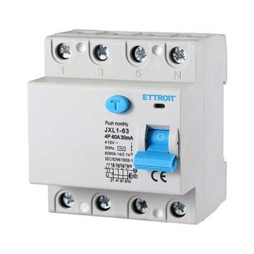 ETTROIT Reiner Fehlerstromschutzschalter 4P 40A 6kA 30mA 380V Lebensretter 4 DIN-Module JX344061