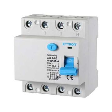 ETTROIT Reiner Fehlerstromschutzschalter 4P 63A 6kA 30mA 380V Lebensretter 4 DIN-Module JX346361