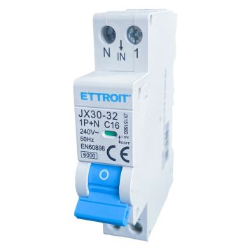 ETTROIT Magnetothermischer Schalter 1P+N 16A 1 MODUL DIN 220V 6KA 6000A JX151660