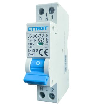 ETTROIT Magnetothermischer Schalter 1P+N 25A 220V 6KA JX152560