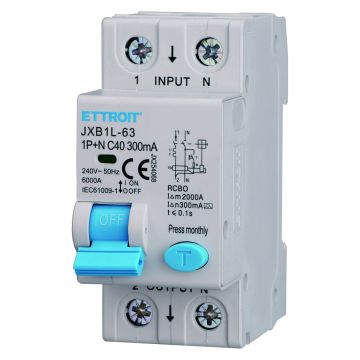ETTROIT JX254068 RCBO 1P+N C40 40A 300mA Klasse A 6kA Differenzial-Leistungsschalter