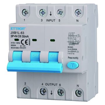 ETTROIT Leistungsschalter 3P+N 6A 30mA 380V-6KA KLASSE A - JX260664