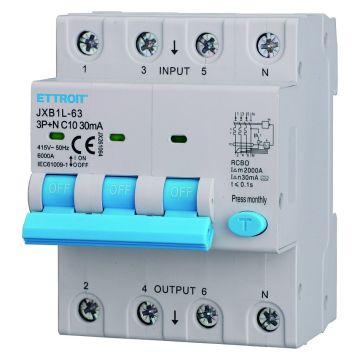 ETTROIT Leistungsschalter 3P+N 10A 30mA 380V-6KA KLASSE A - JX261064