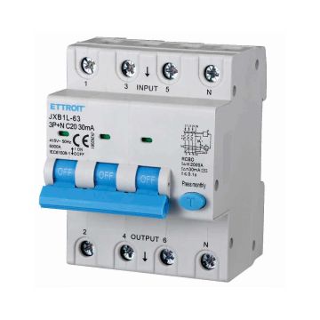 ETTROIT Differenzialer magnetischer Thermoschalter 3P+N 20A 30mA 380V-6KA 4 Module JX262061