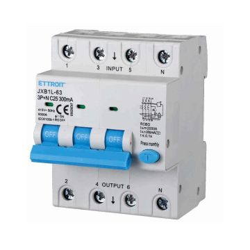 ETTROIT Differential-Leistungsschalter 3P+N 25A 300mA 380V-6KA 4 MODULE JX262563