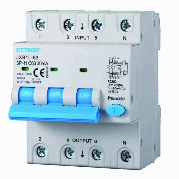 ETTROIT FI/LS-Schalter elektronisch 3P+N C63 63 A Typ A 30 mA 6 kA JX266364